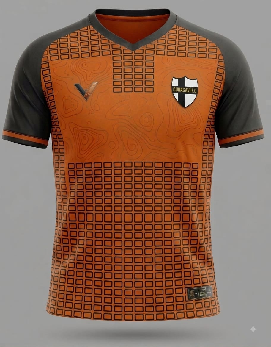 Diseño de referencia de la camiseta oficial de Curacaví FC con el mosaico de marcas fundadoras